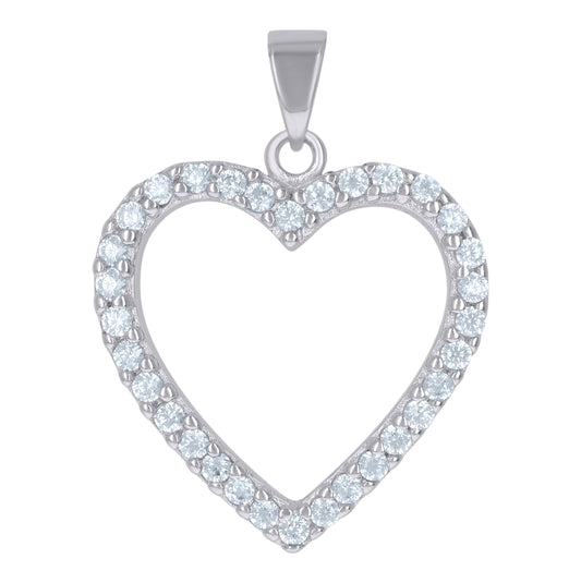 Sterling Silver Womens Cubic-Zirconia Heart Charm Pendant