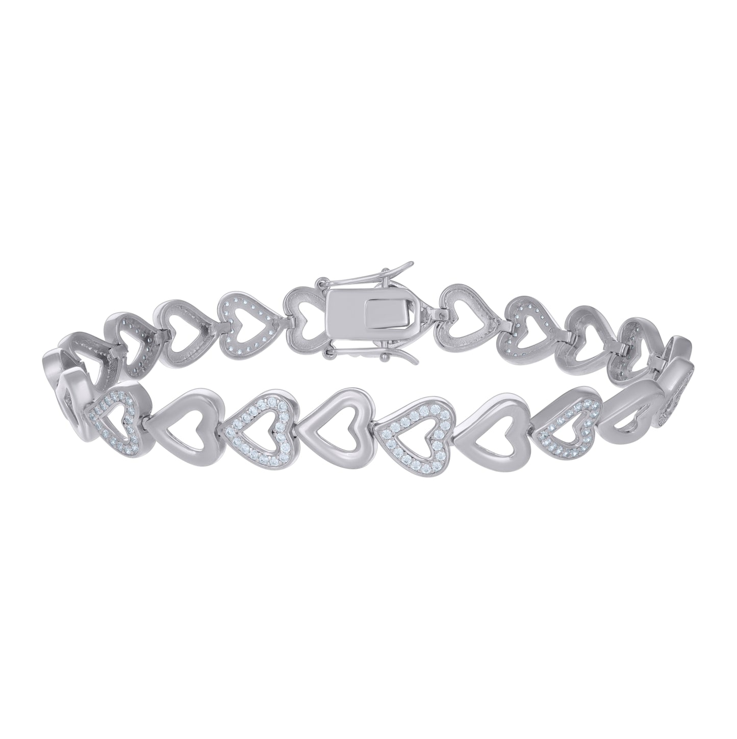 Sterling Silver Womens Cubic Zirconia Heart Bracelet