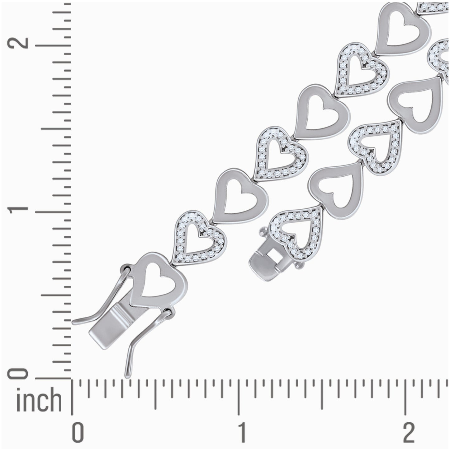 Sterling Silver Womens Cubic Zirconia Heart Bracelet