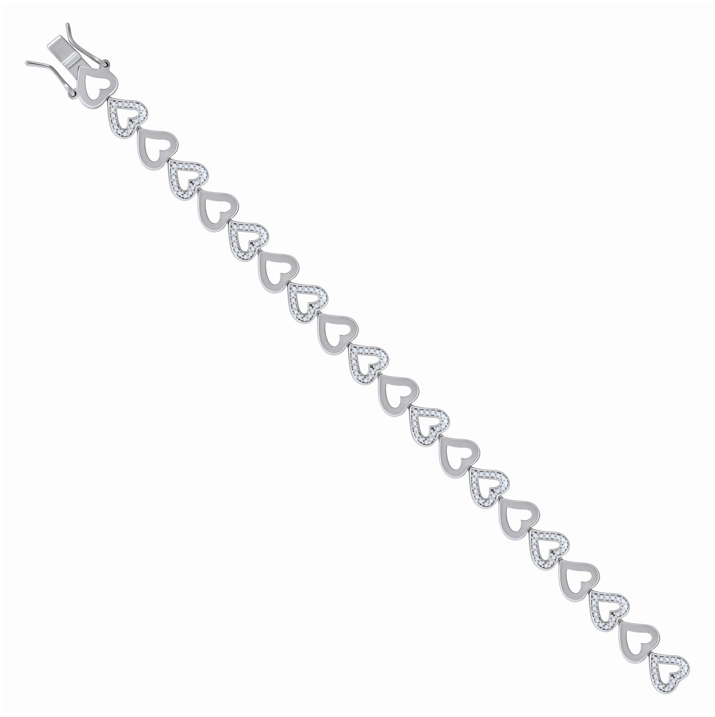 Sterling Silver Womens Cubic Zirconia Heart Bracelet