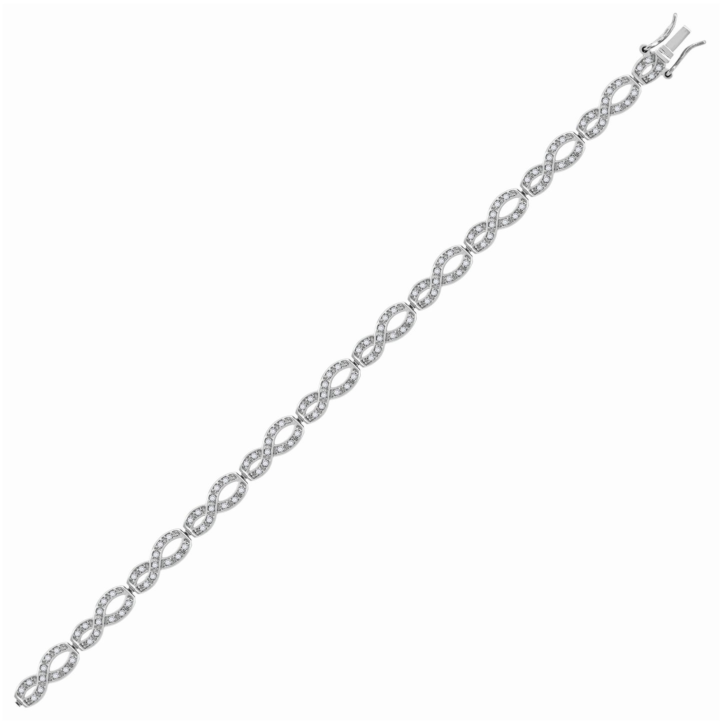 Sterling Silver Womens Cubic Zirconia Fancy Oval Link Bracelet