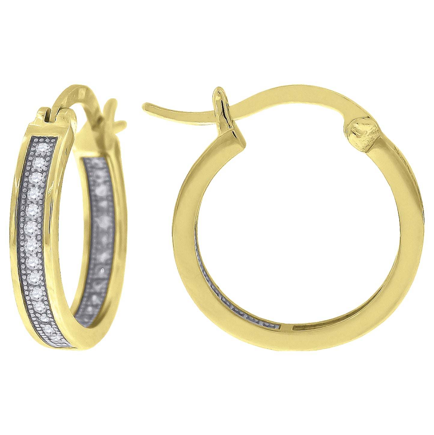 Sterling Silver Or Yellow-Tone Womens Cubic Zirconia Single Row Migraine Huggie Hoop Earrings