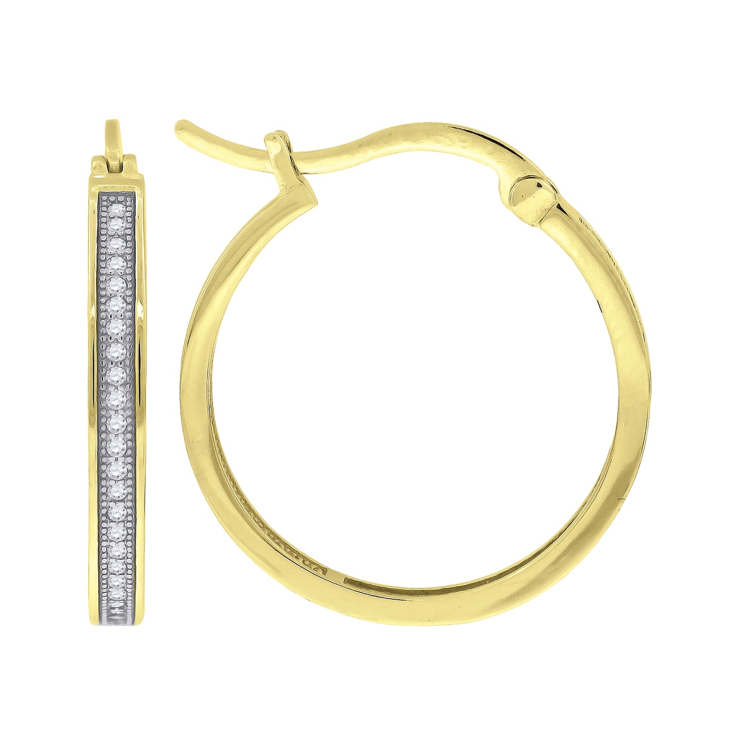 Sterling Silver Or Yellow-Tone Womens Cubic Zirconia Single Row Migraine Huggie Hoop Earrings