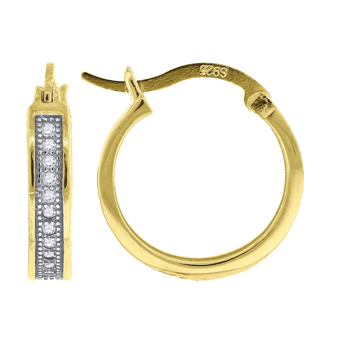 Sterling Silver Yellow-Tone Womens Cubic Zirconia Single Row Migraine Huggie Hoop Earrings