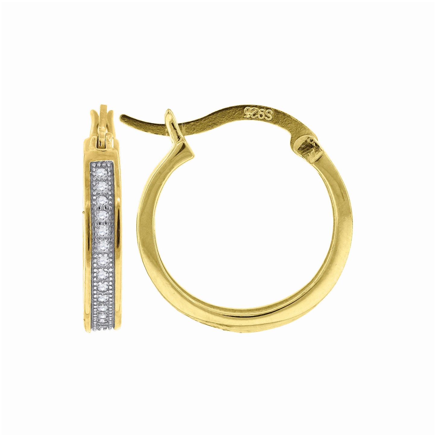 Sterling Silver Or Yellow-Tone Womens Cubic Zirconia Single Row Migraine Huggie Hoop Earrings
