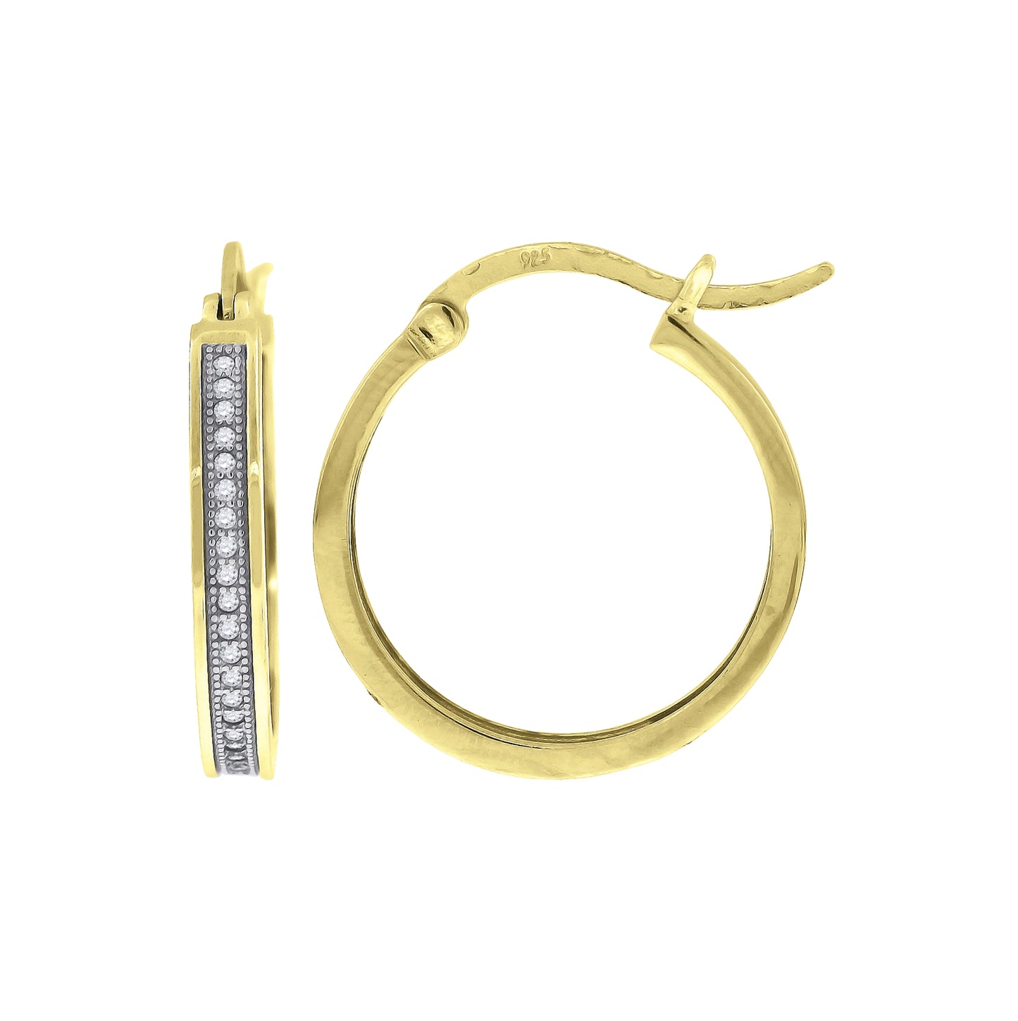 Sterling Silver Or Yellow-Tone Womens Cubic Zirconia Single Row Migraine Huggie Hoop Earrings