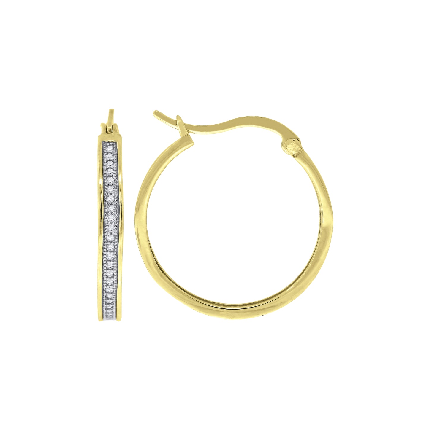 Sterling Silver Or Yellow-Tone Womens Cubic Zirconia Single Row Migraine Huggie Hoop Earrings