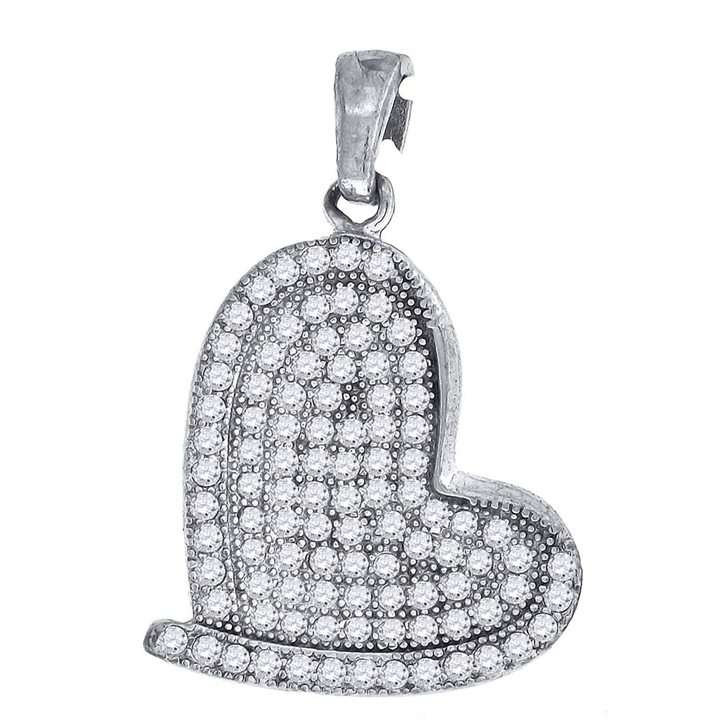 Sterling Silver Womens Cubic-Zirconia Heart Charm Pendant