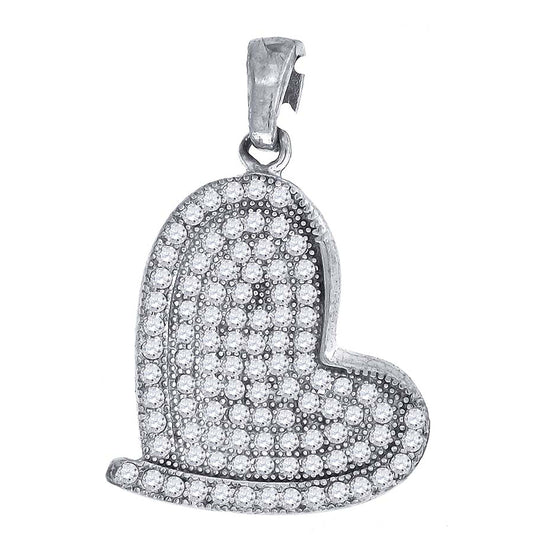 Sterling Silver Womens Cubic-Zirconia Heart Charm Pendant