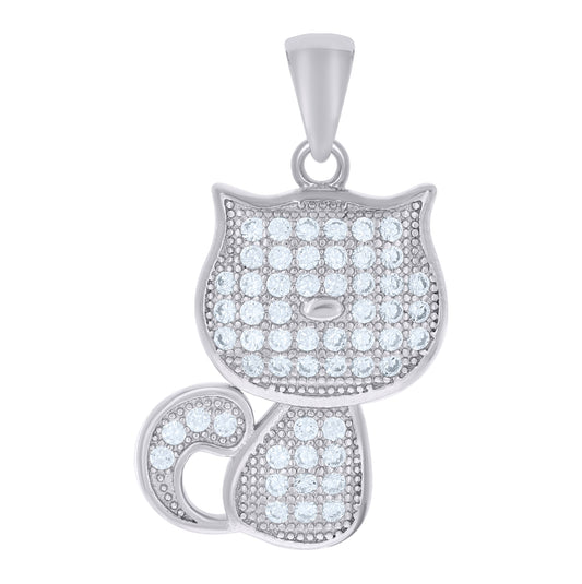 Sterling Silver Womens Cubic-Zirconia Kitty Cat Animal Charm Pendant
