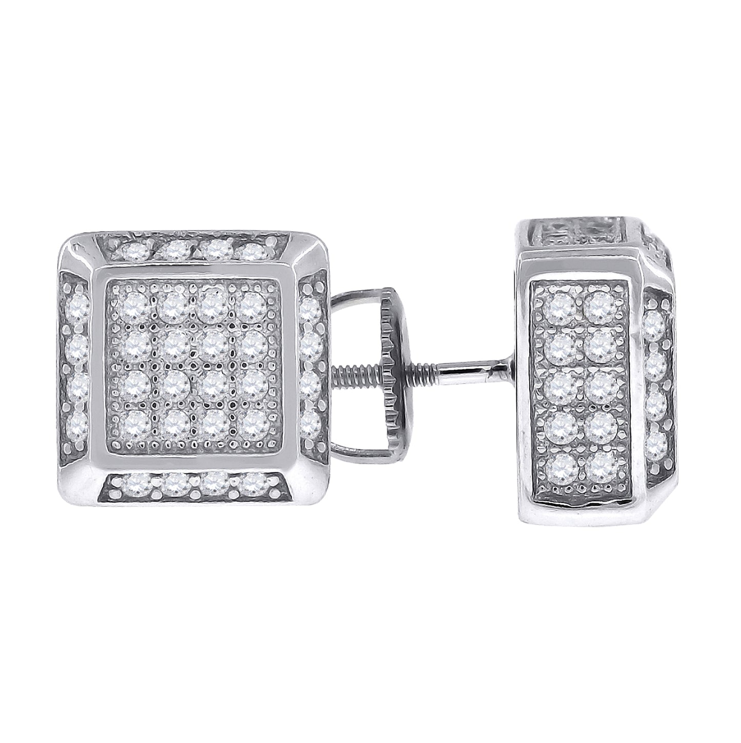 Sterling Silver Or Yellow-Tone Womens Cubic Zirconia Square Stud Earrings