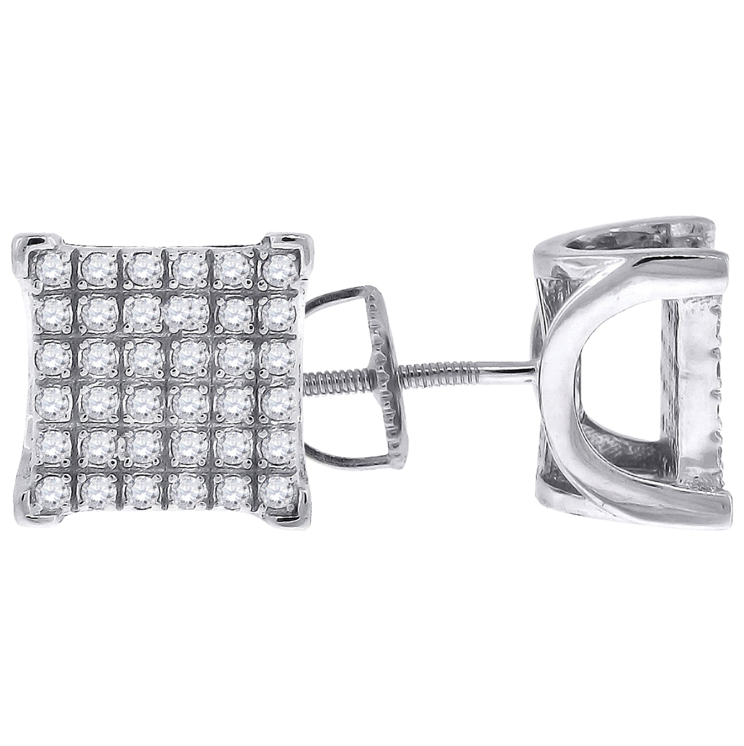 Sterling Silver Or Yellow-Tone Womens Cubic Zirconia Square Stud Earrings