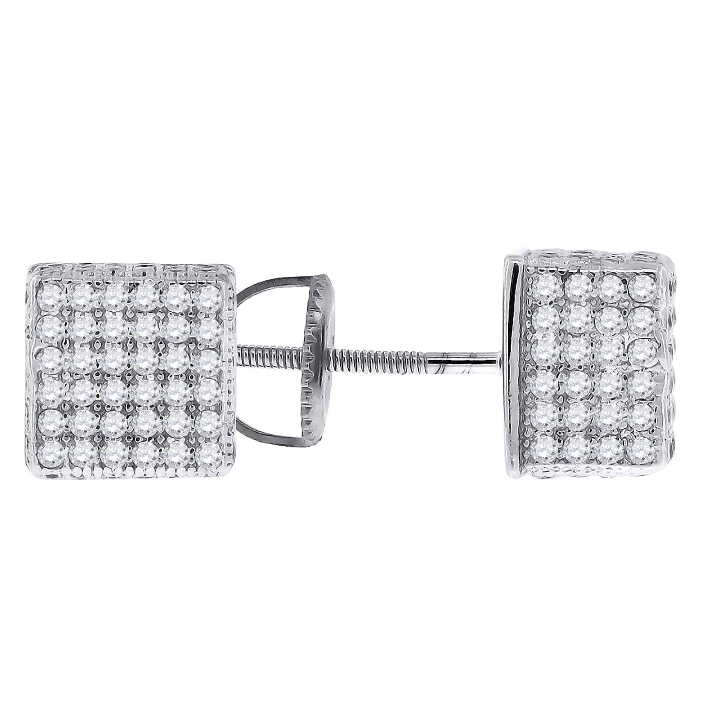 Sterling Silver Or Yellow-Tone Womens Cubic Zirconia Square Stud Earrings