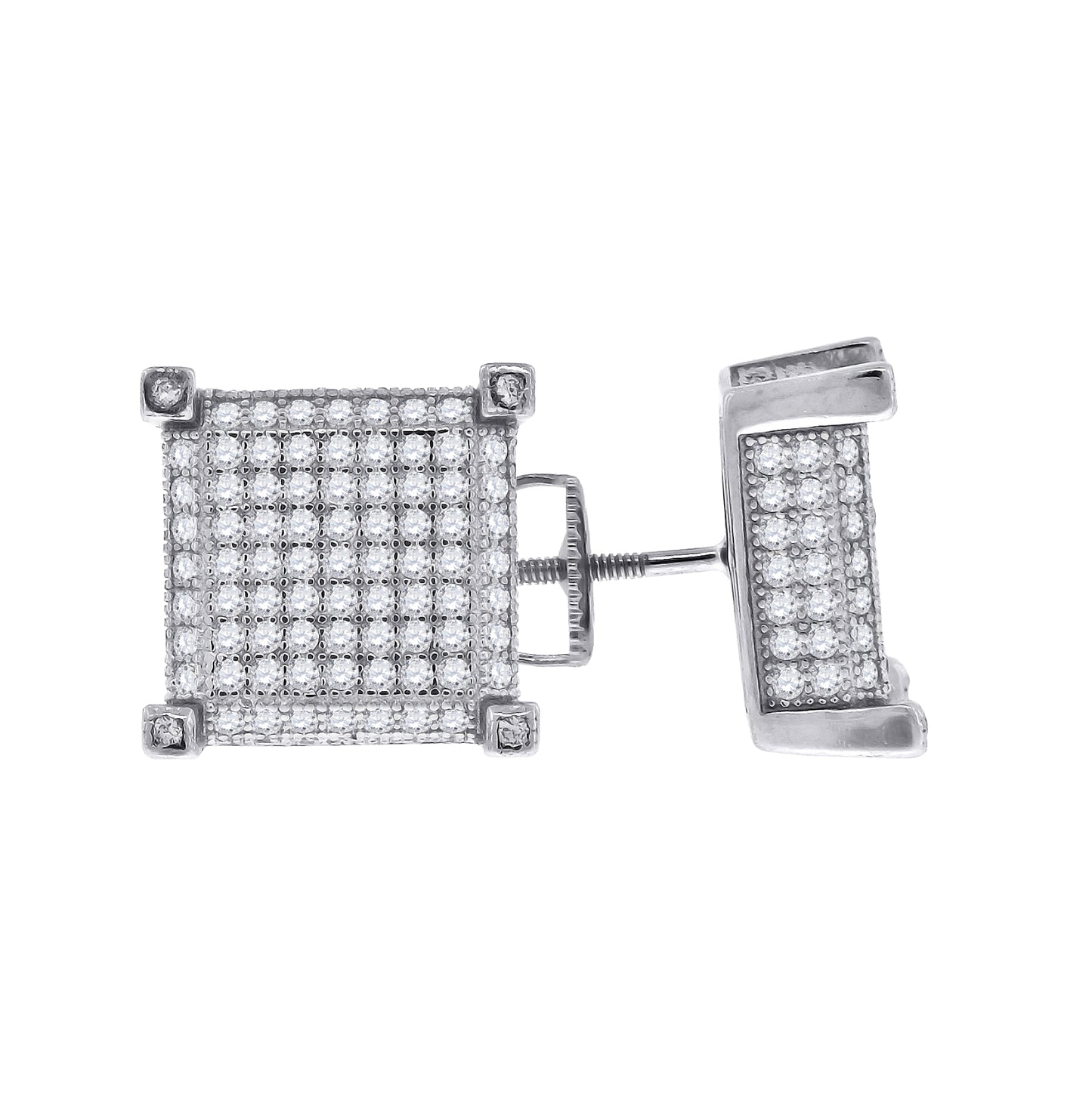 Sterling Silver Or Yellow-Tone Womens Cubic Zirconia Square Stud Earrings