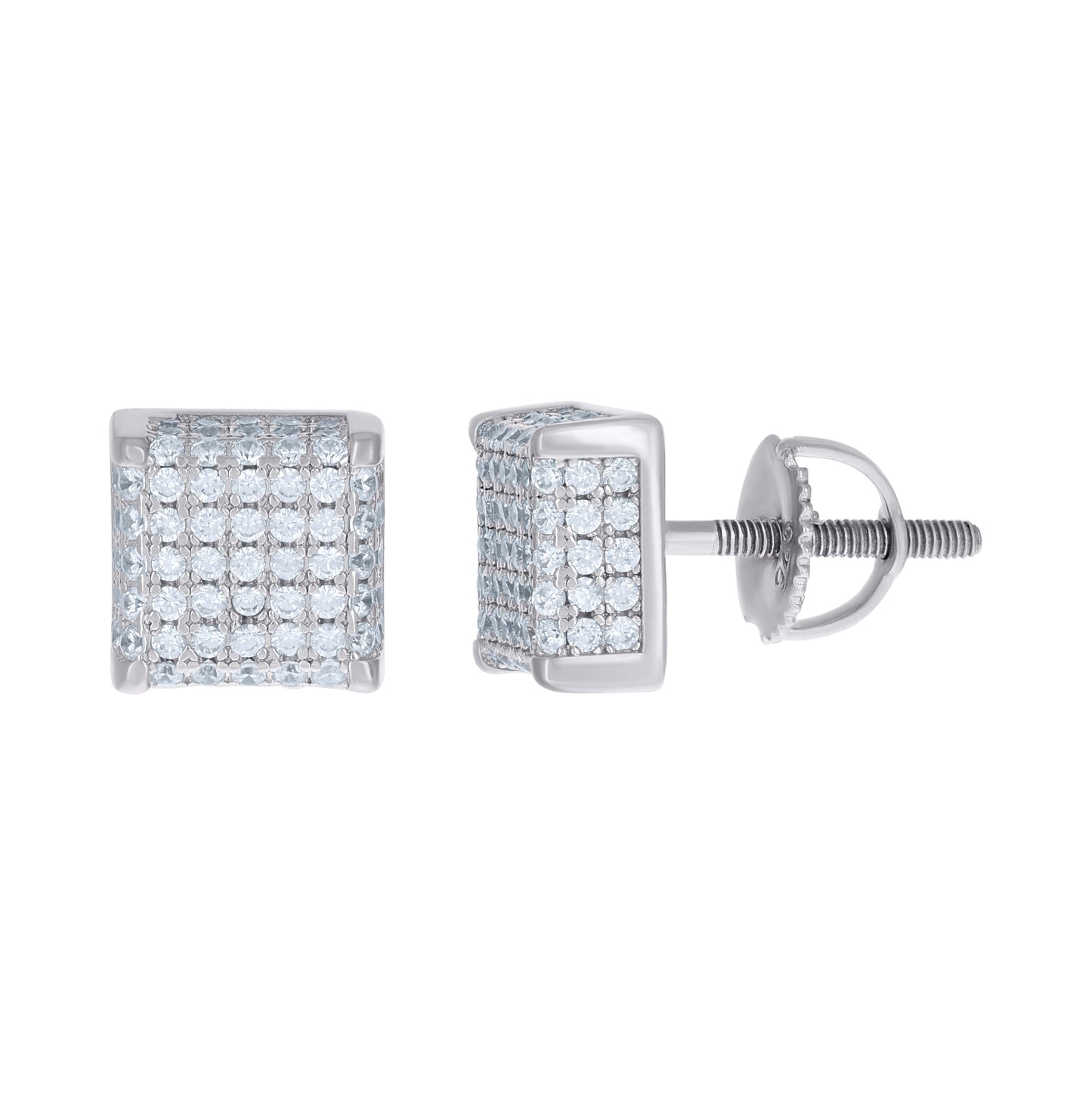 Sterling Silver Or Yellow-Tone Womens Cubic Zirconia Square Stud Earrings
