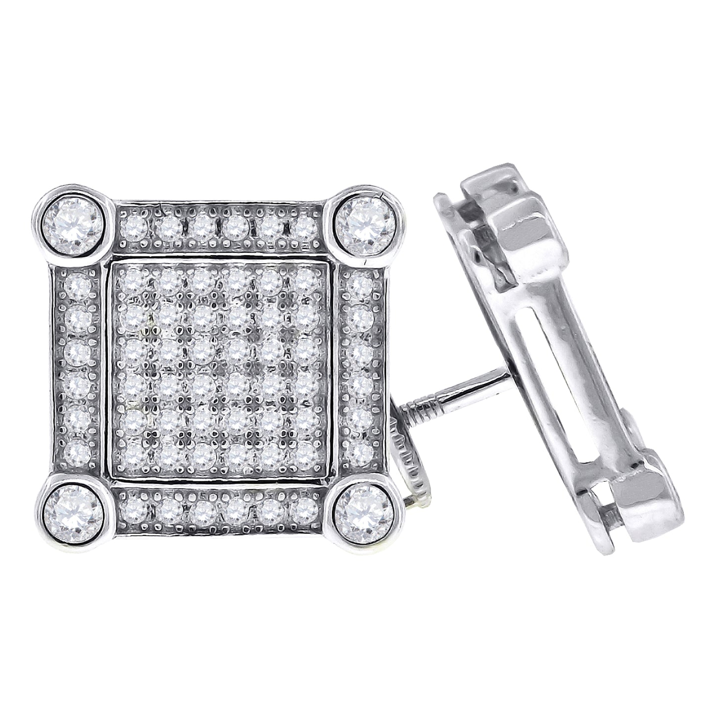 Sterling Silver Or Yellow-Tone Womens Cubic Zirconia Square Stud Earrings