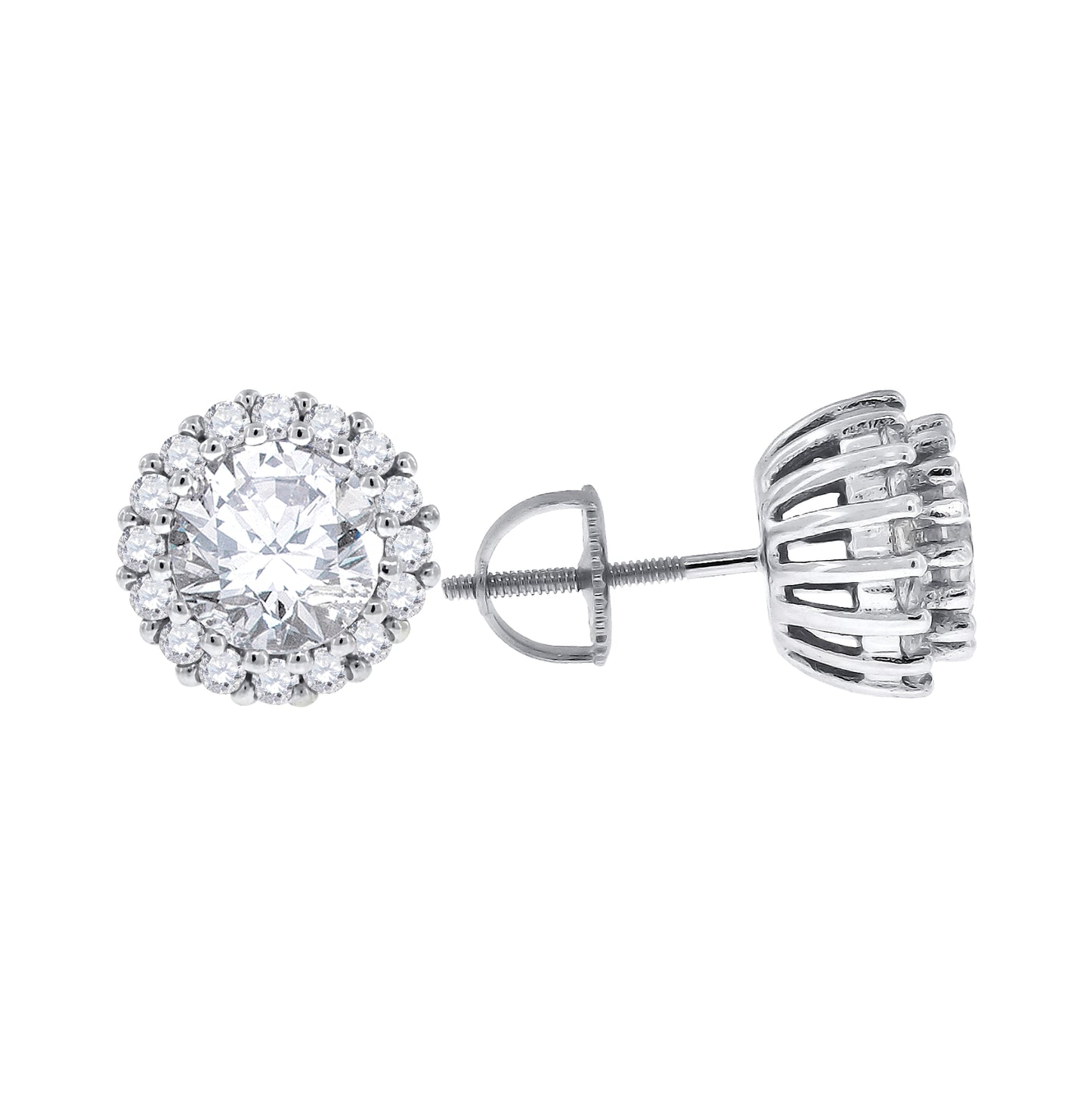 Sterling Silver Or Yellow-Tone Womens Cubic Zirconia Round Halo Stud Earrings