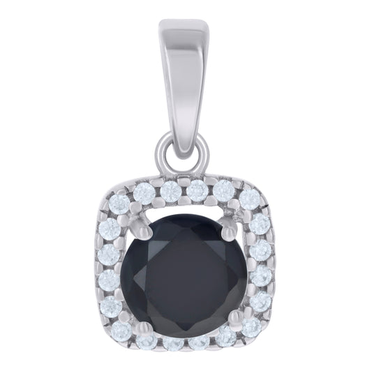 Sterling Silver Womens Black Cubic Zirconia Square Fashion Charm Pendant