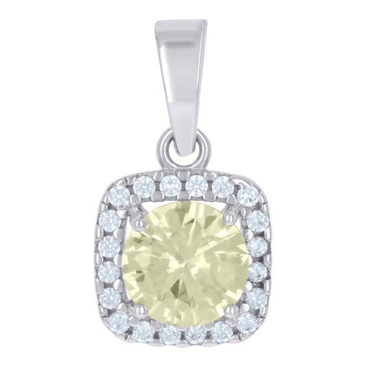 Sterling Silver Womens Yellow Cubic Zirconia Square Fashion Charm Pendant