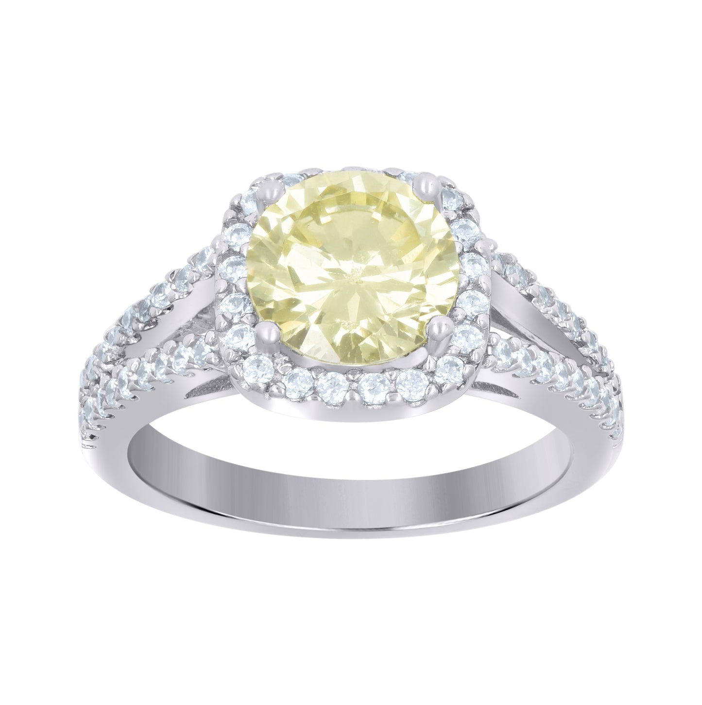 Sterling Silver Womens Cubic Zirconia Sizes 6-9 Yellow Color Center Stone Bridal Anniversary Engagement WeddingBand Ring