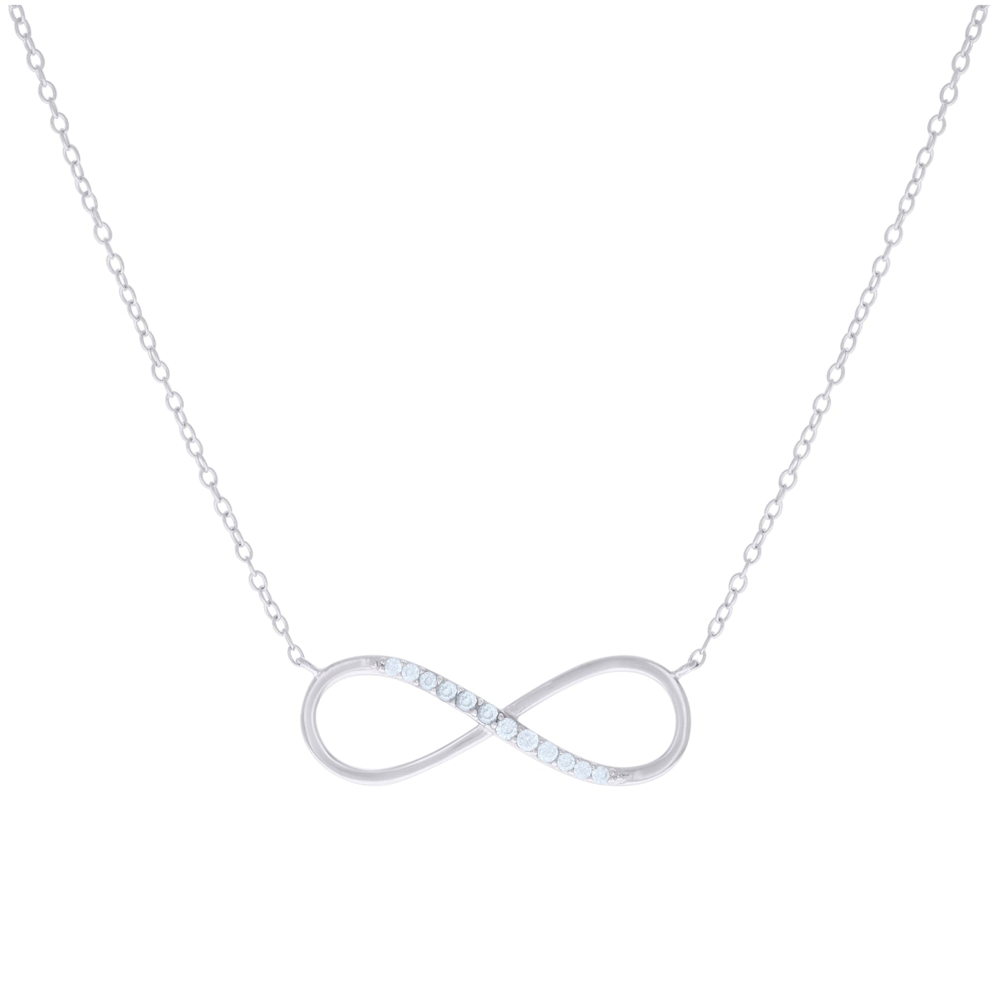 Sterling Silver Women Cubic Zirconia Rolo Link Infinity Necklace
