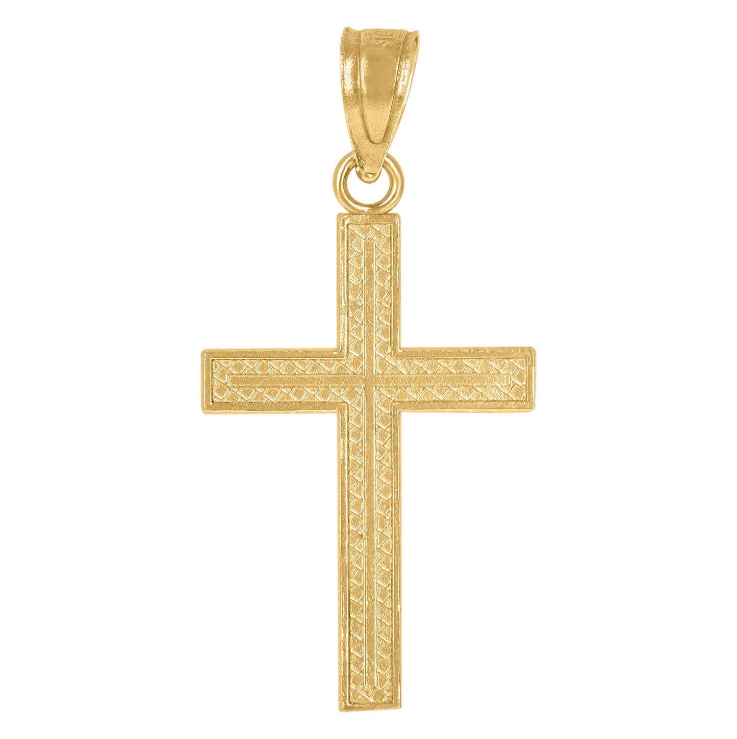 10K Yellow Gold Unisex Diamond-Cut Cross Center Religious Charm Pendant