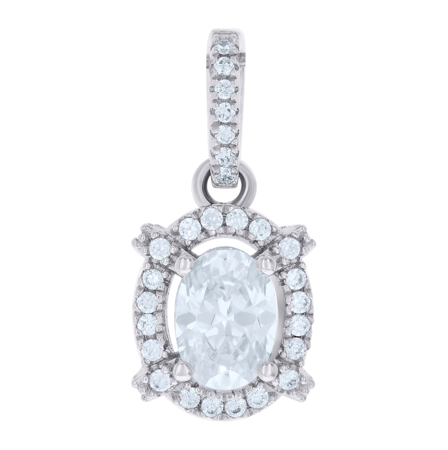 Sterling Silver Women Oval Round Cubic-Zirconia Fashion Charm Pendant