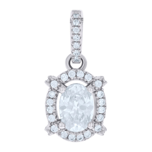 Sterling Silver Women Oval Round Cubic-Zirconia Fashion Charm Pendant