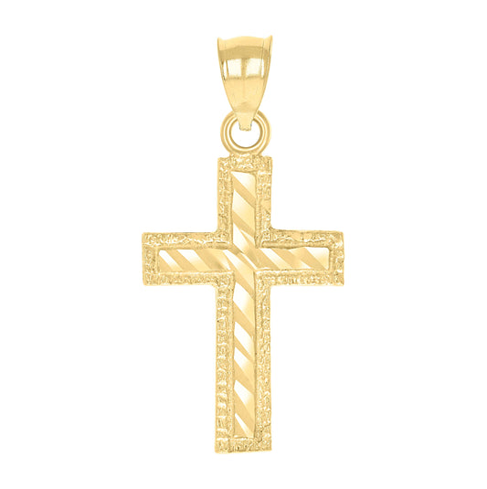 10K Yellow Gold Diamond-Cut Unisex Cross Religious Charm Pendant