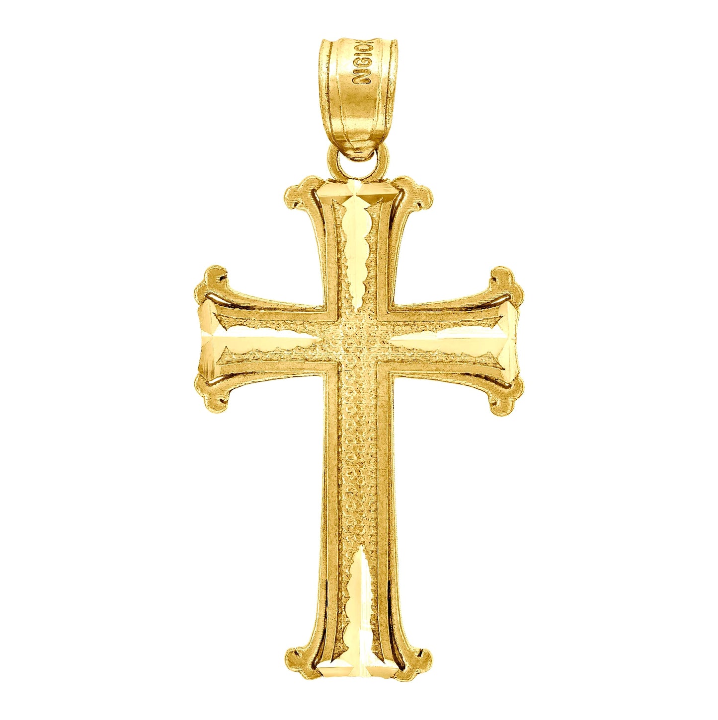 10K Yellow Gold Textured Unisex Cross Religious Charm Pendant