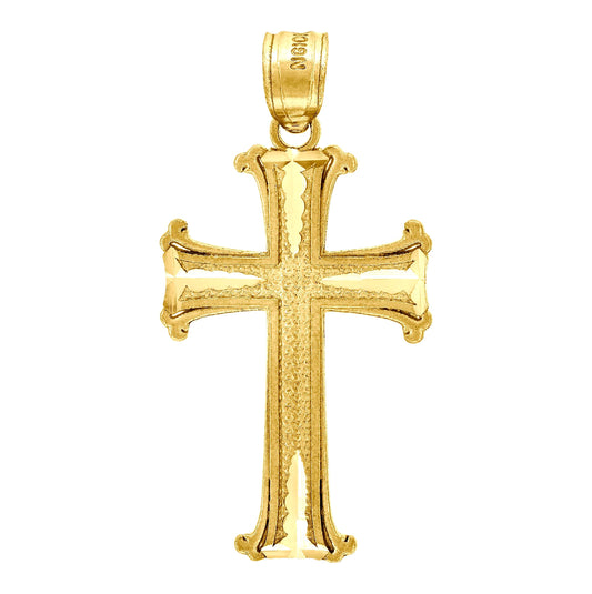 10K Yellow Gold Textured Unisex Cross Religious Charm Pendant