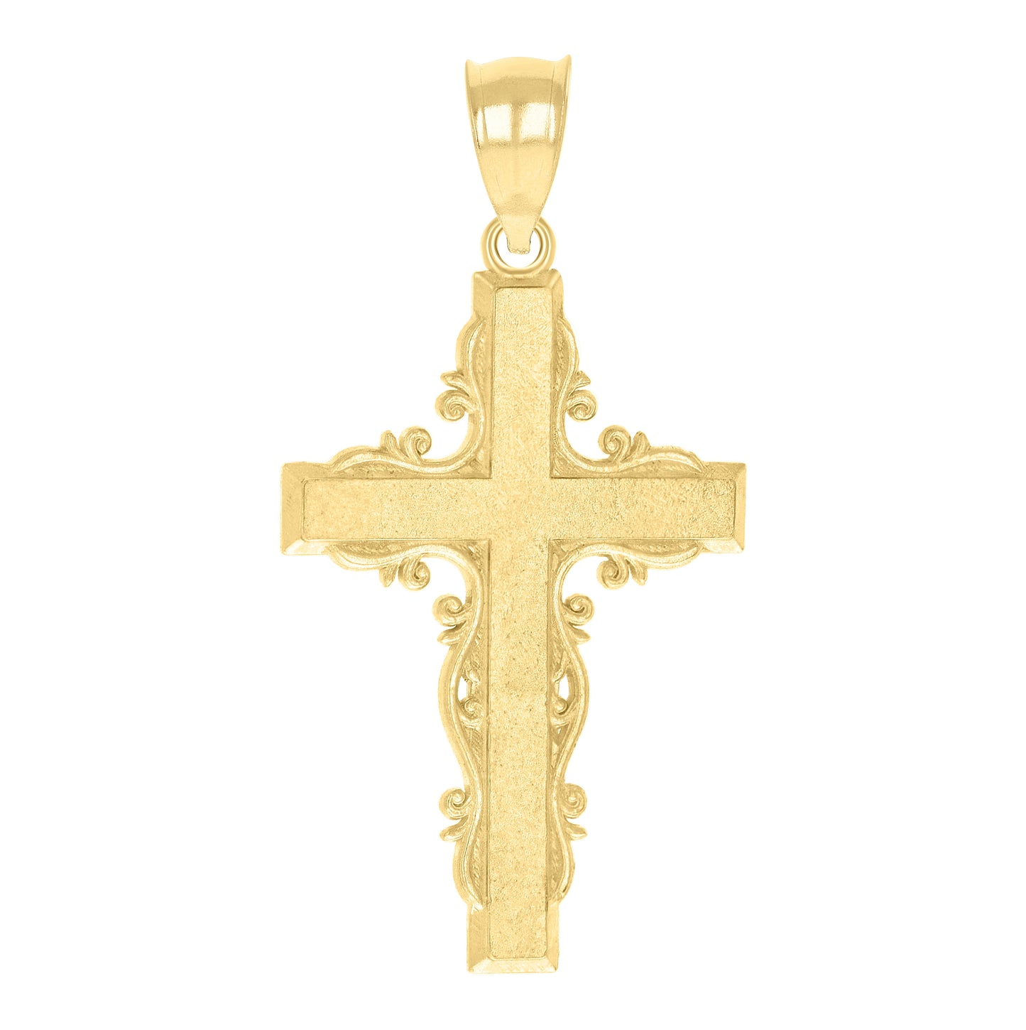 10K Yellow Gold Diamond-Cut Unisex Cross Religious Charm Pendant
