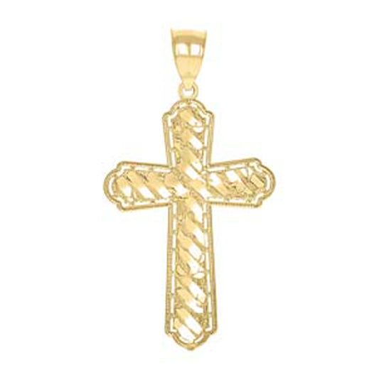 10K Yellow Gold Diamond-Cut Nugget Unisex Cross Religious Charm Pendant
