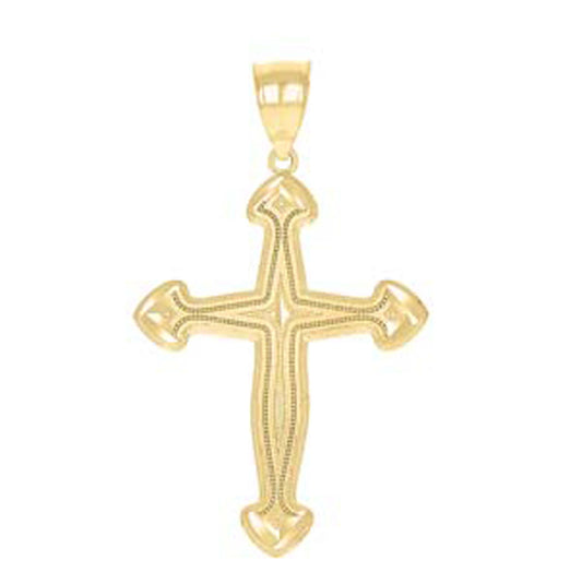 10K Yellow Gold Unisex Textured Cross Religious Charm Pendant