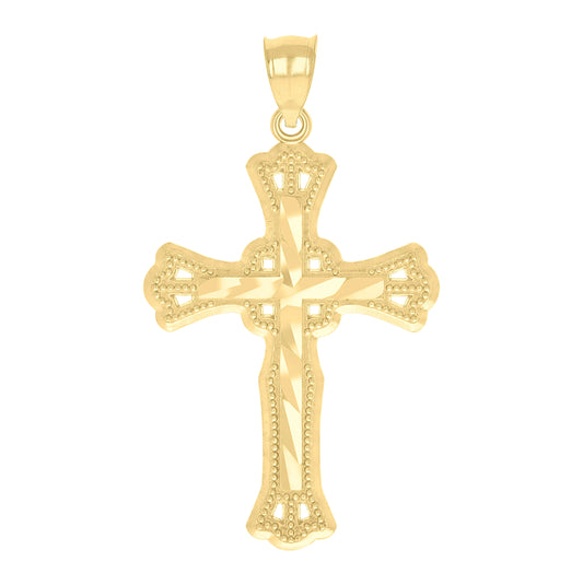 10K Yellow Gold Diamond-Cut Unisex Cross Religious Charm Pendant