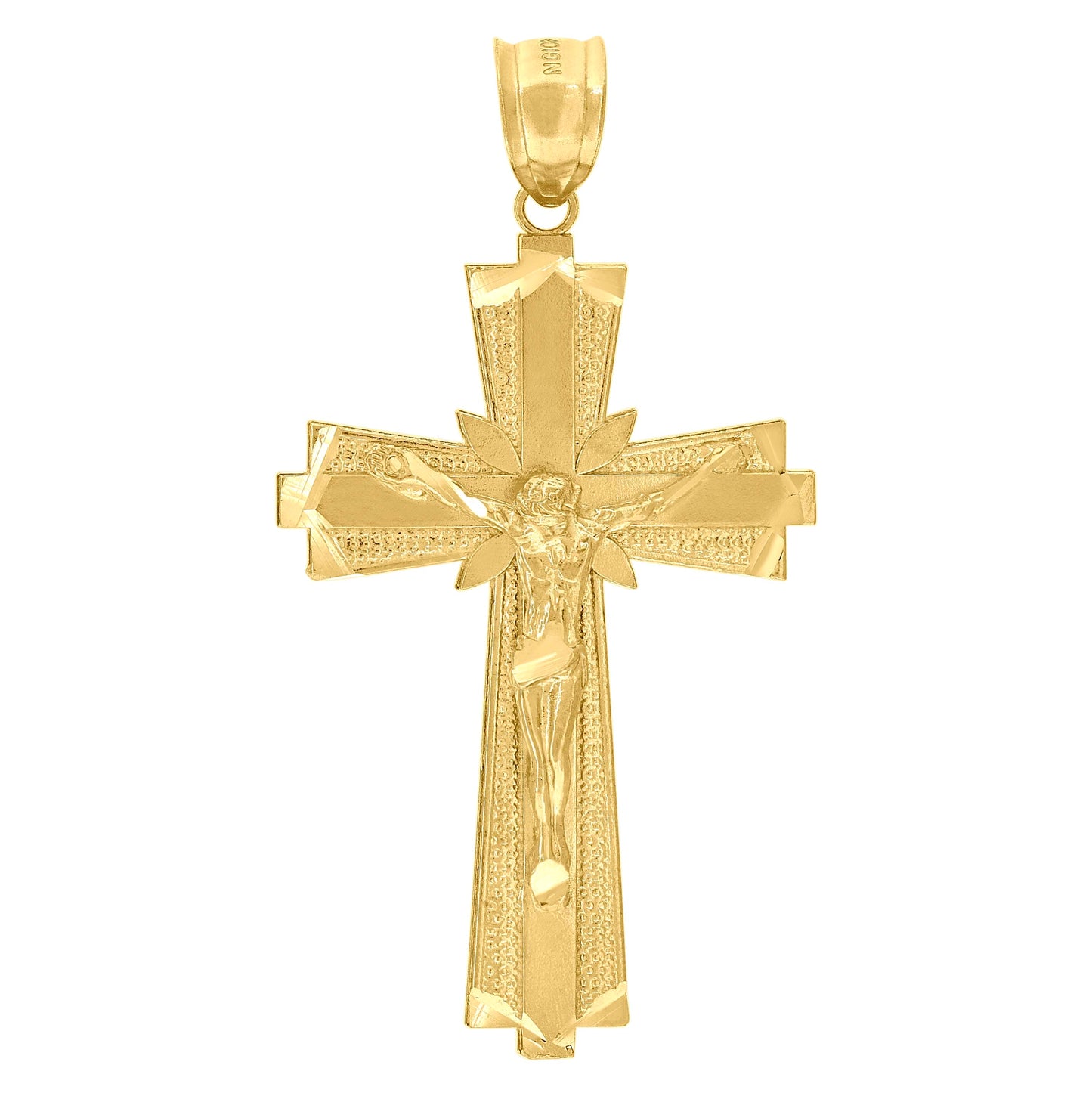 10K Yellow Gold Diamond-Cut Unisex Cross Crucifix Religious Charm Pendant