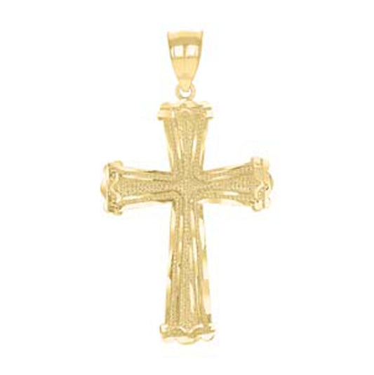 10K Yellow Gold Diamond-Cut Unisex Cross Religious Charm Pendant