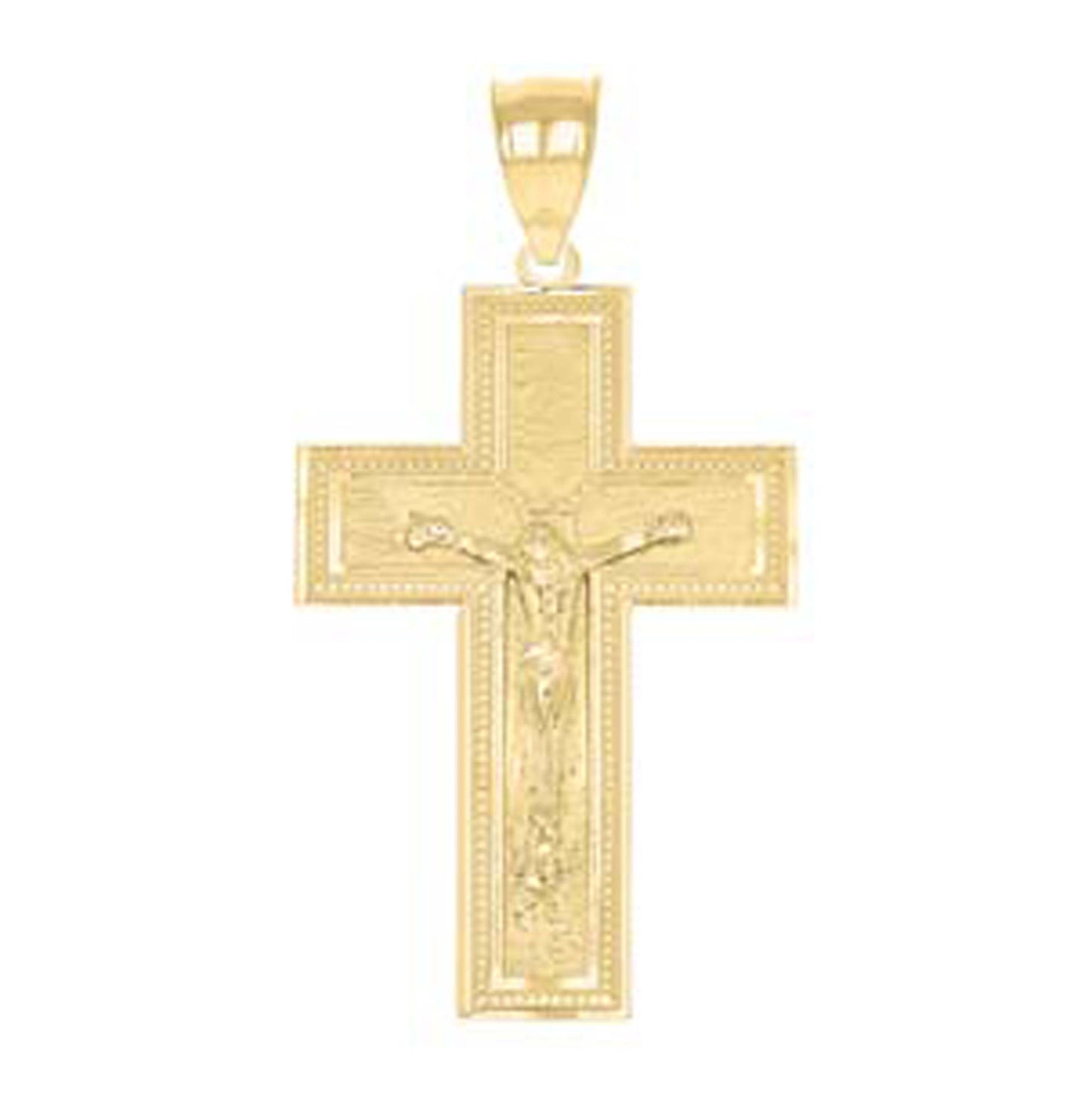 10K Yellow Gold Diamond-Cut Unisex Cross Crucifix Religious Charm Pendant