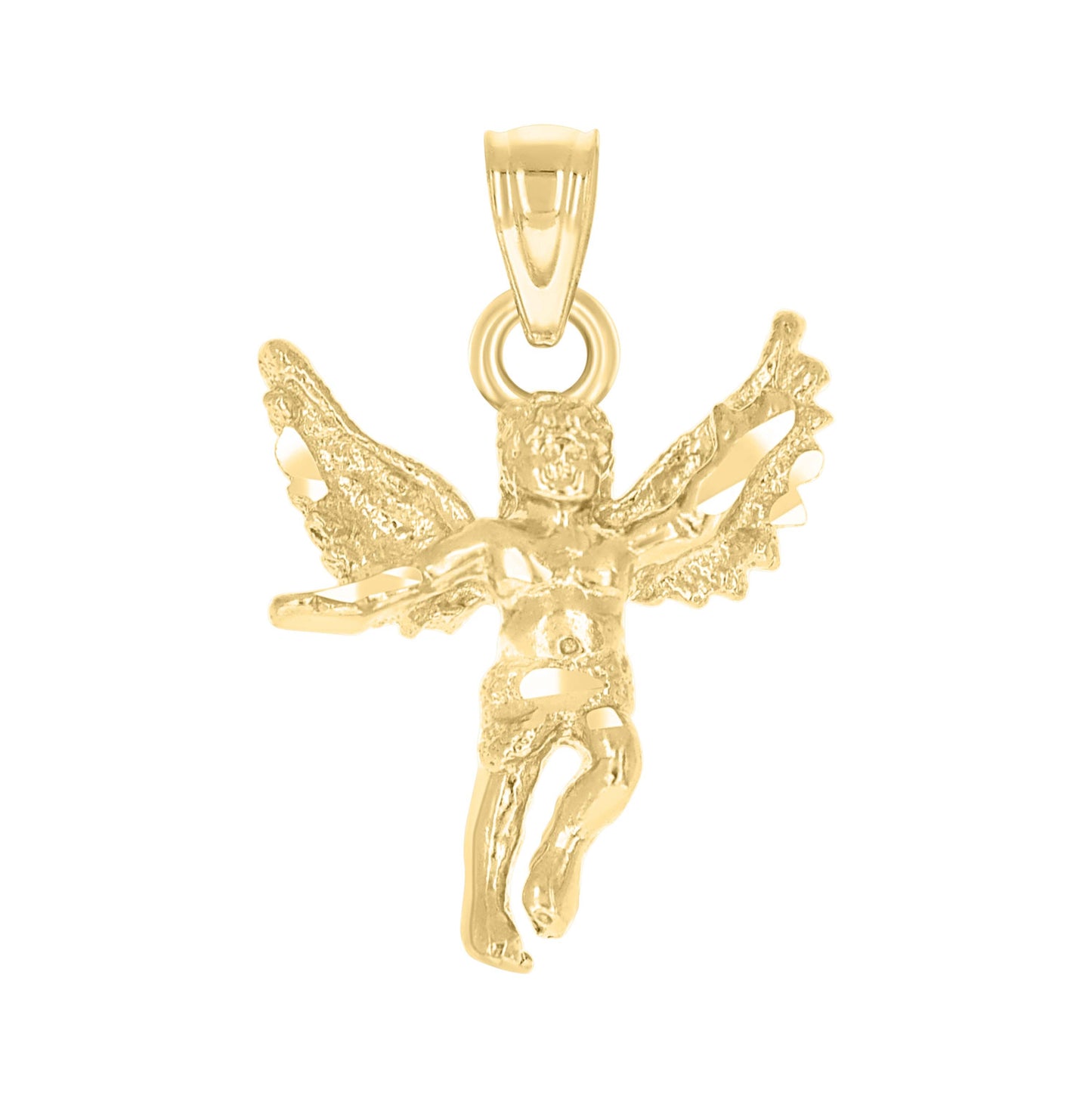 10K Yellow Gold Diamond-Cut Unisex Angel Religious Charm Pendant