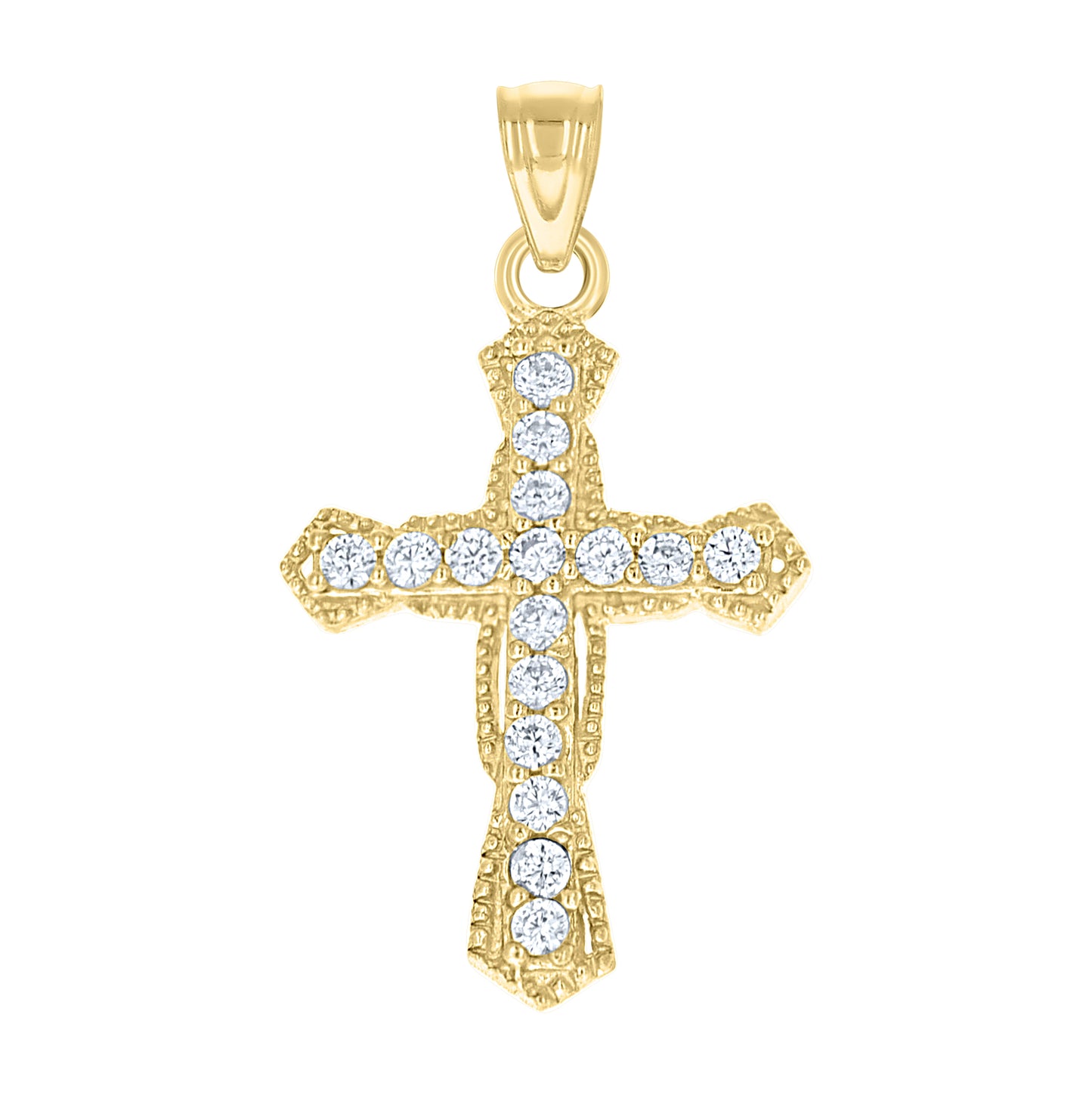 10K Two-Tone Gold Cubic-Zirconia Unisex Cross Religious Charm Pendant