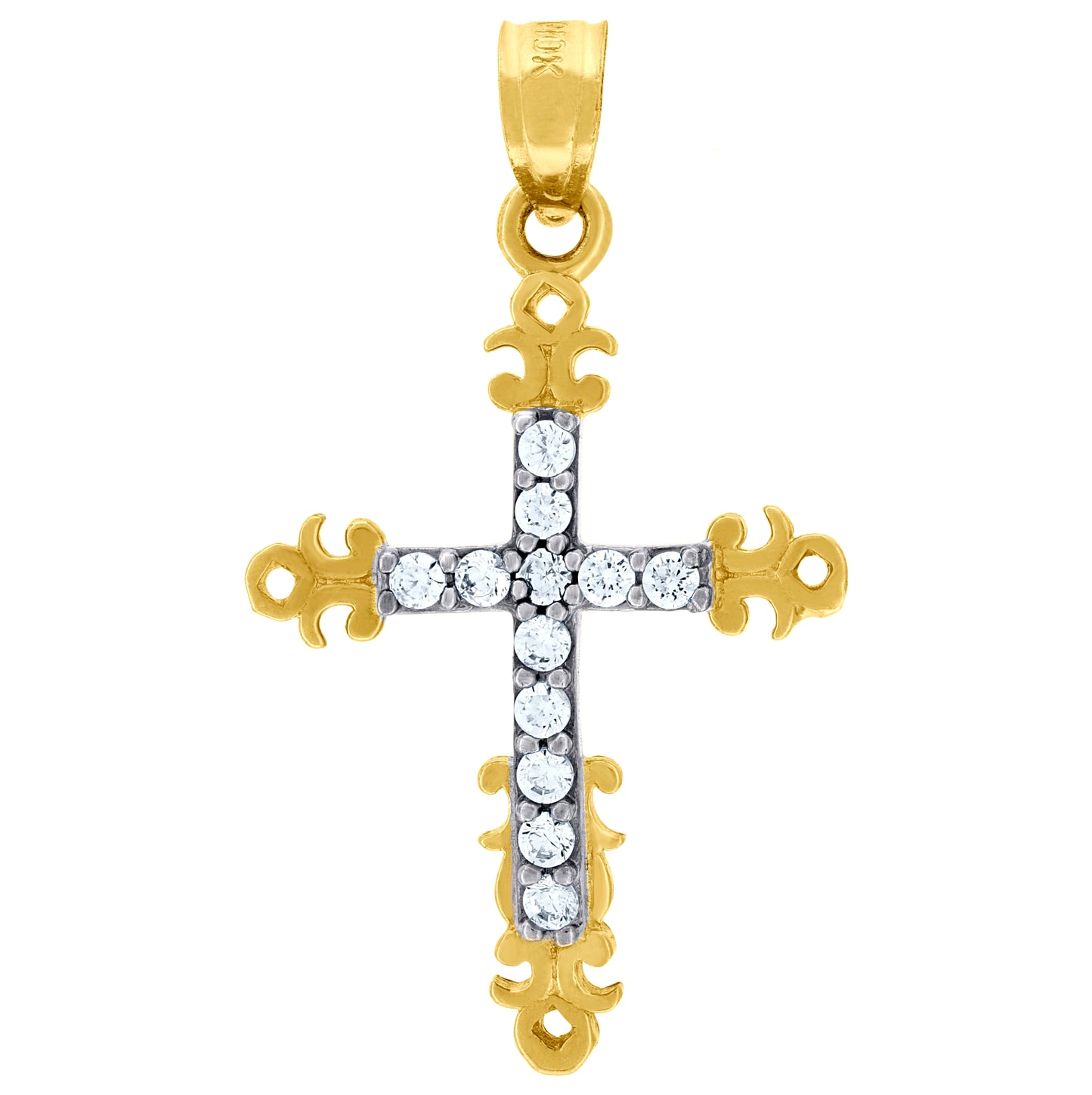 10K Two-Tone Gold Cubic-Zirconia Unisex Cross Religious Charm Pendant