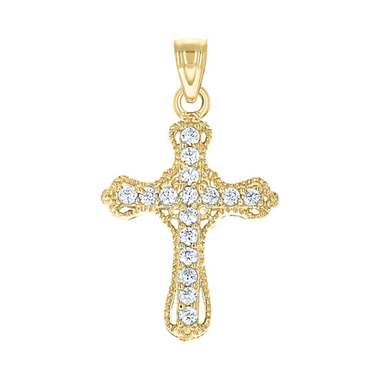 10K Yellow Gold Unisex Cubic Zirconia Cubic-Zirconia Cross Religious Charm Pendant