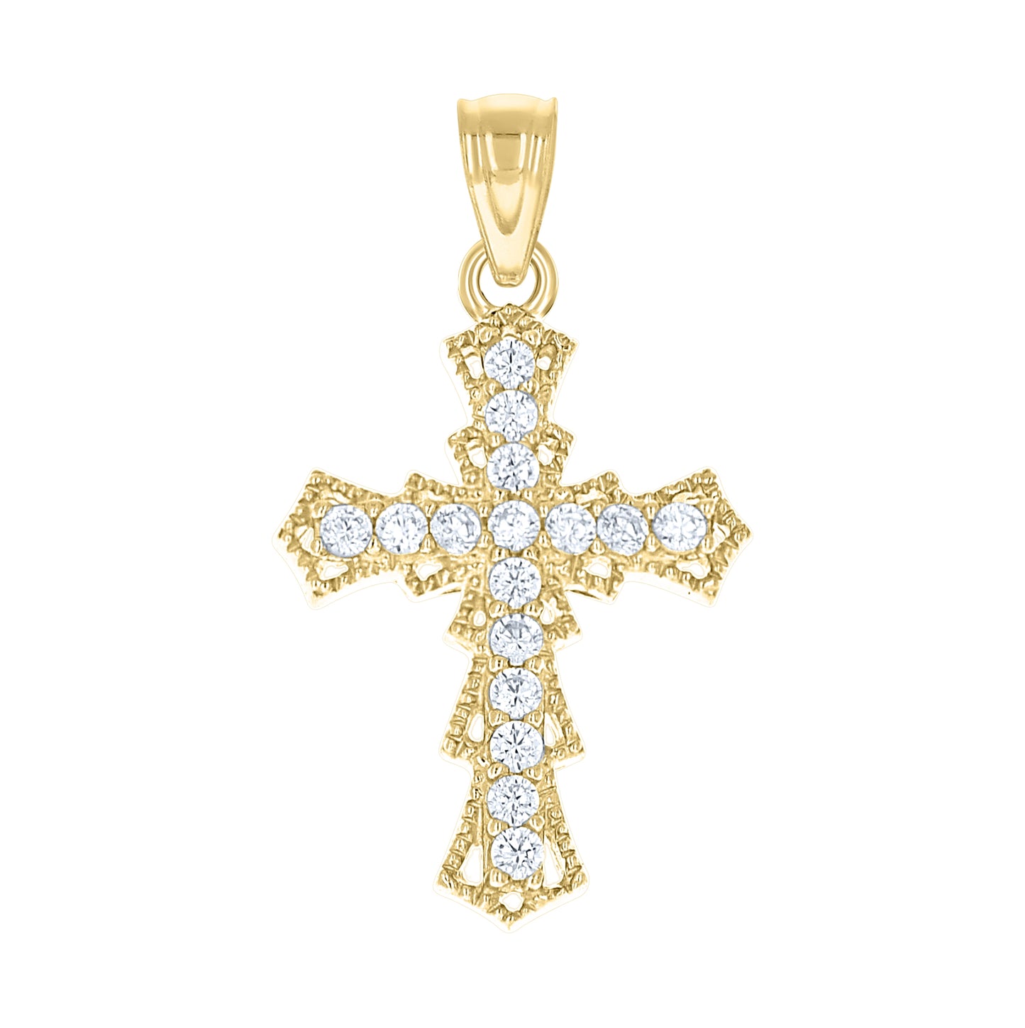 10K Yellow Gold Cubic-Zirconia Unisex Cross Religious Charm Pendant