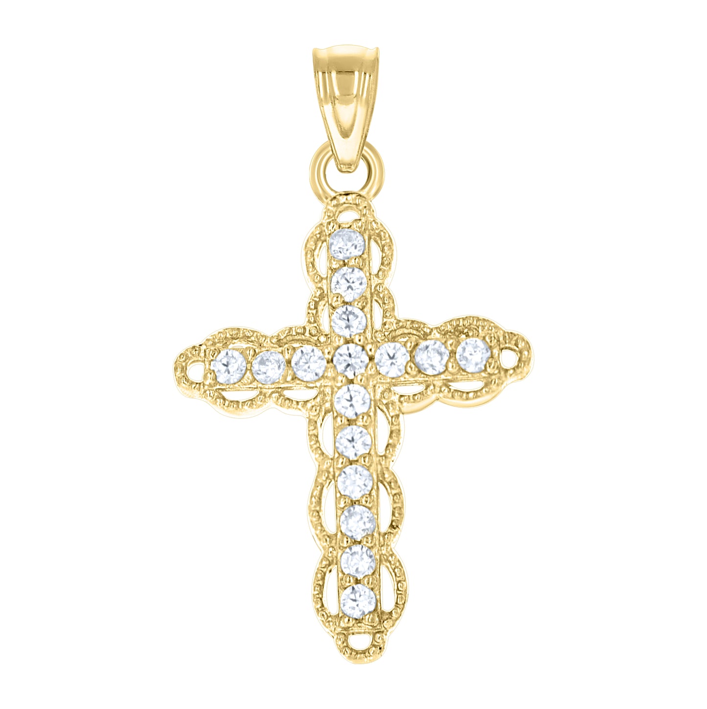 10K Two-Tone Gold Cubic-Zirconia Unisex Cross Religious Charm Pendant