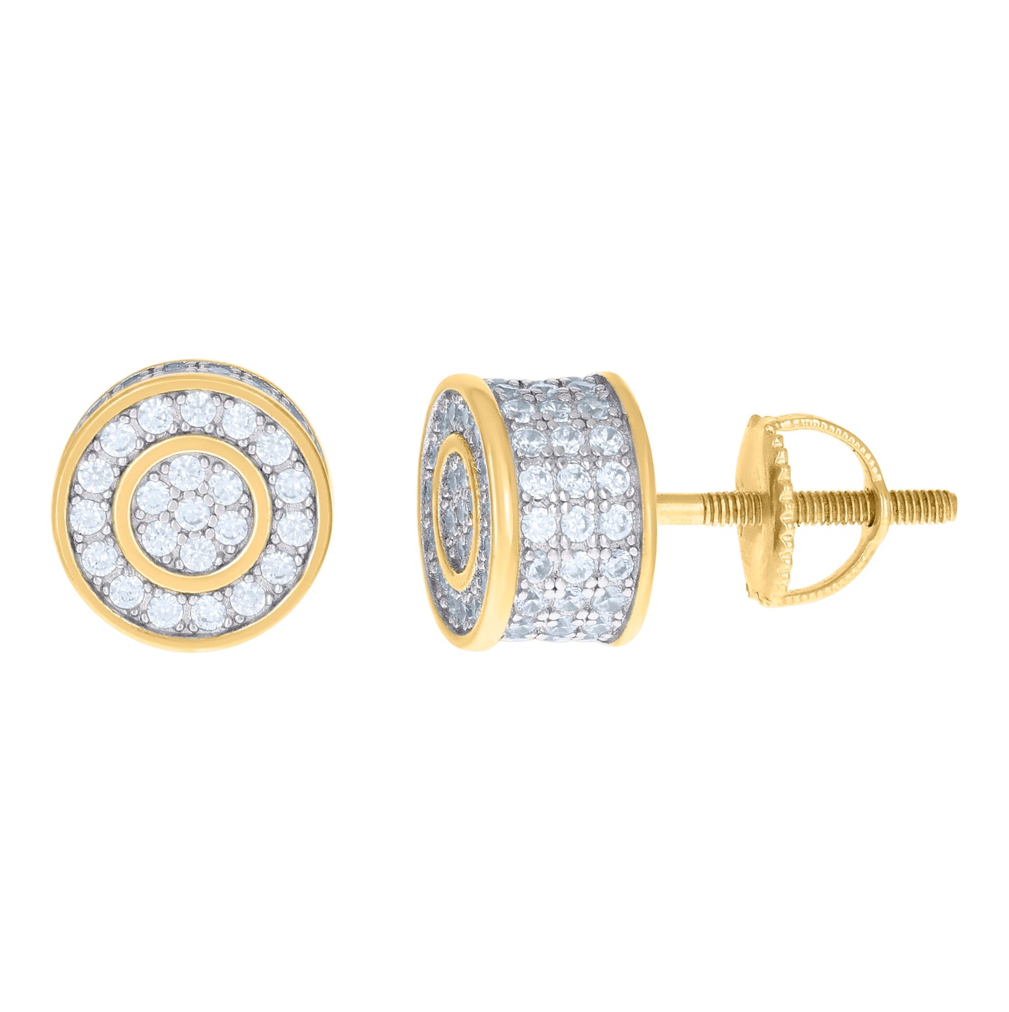Sterling Silver Or Yellow-Tone Womens Cubic Zirconia Round Stud Earrings