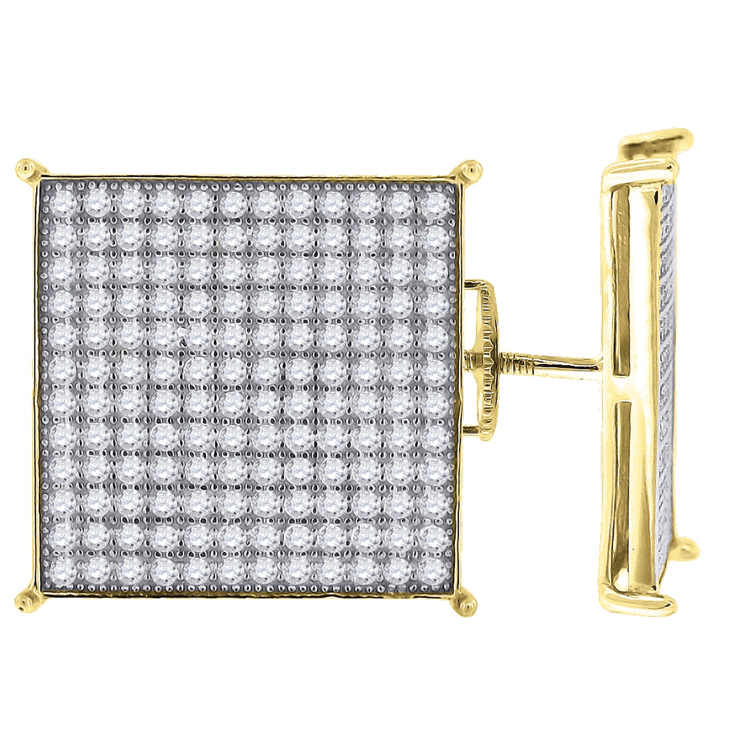 Sterling Silver Or Yellow-Tone Mens Cubic Zirconia Square Stud Earrings