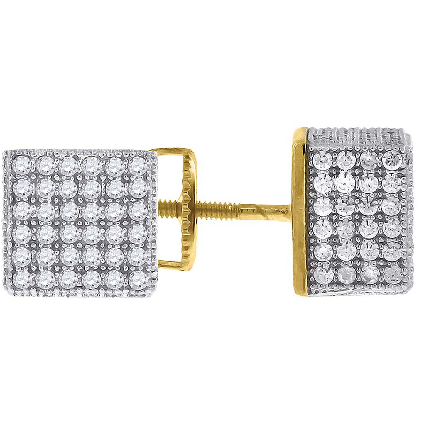 Sterling Silver Or Yellow-Tone Womens Cubic Zirconia Square Stud Earrings