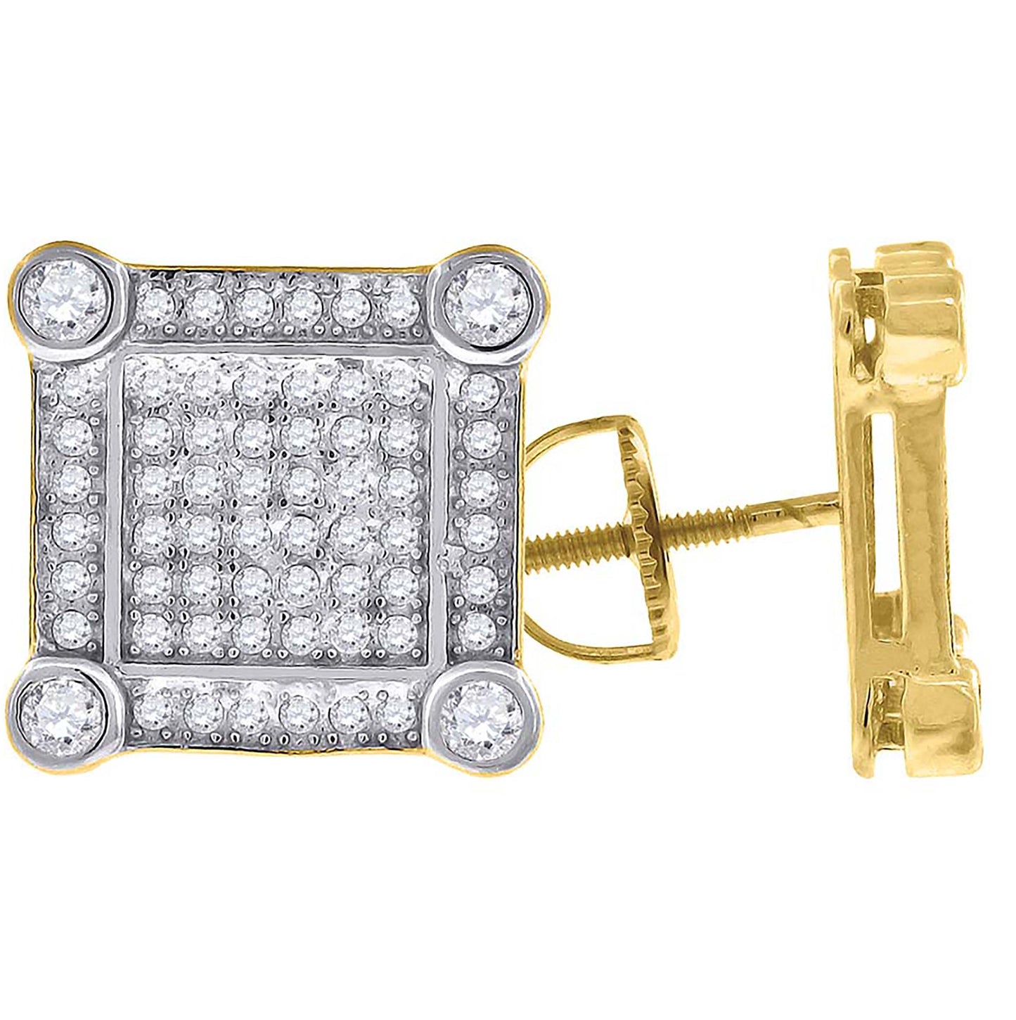 Sterling Silver Or Yellow-Tone Womens Cubic Zirconia Square Stud Earrings