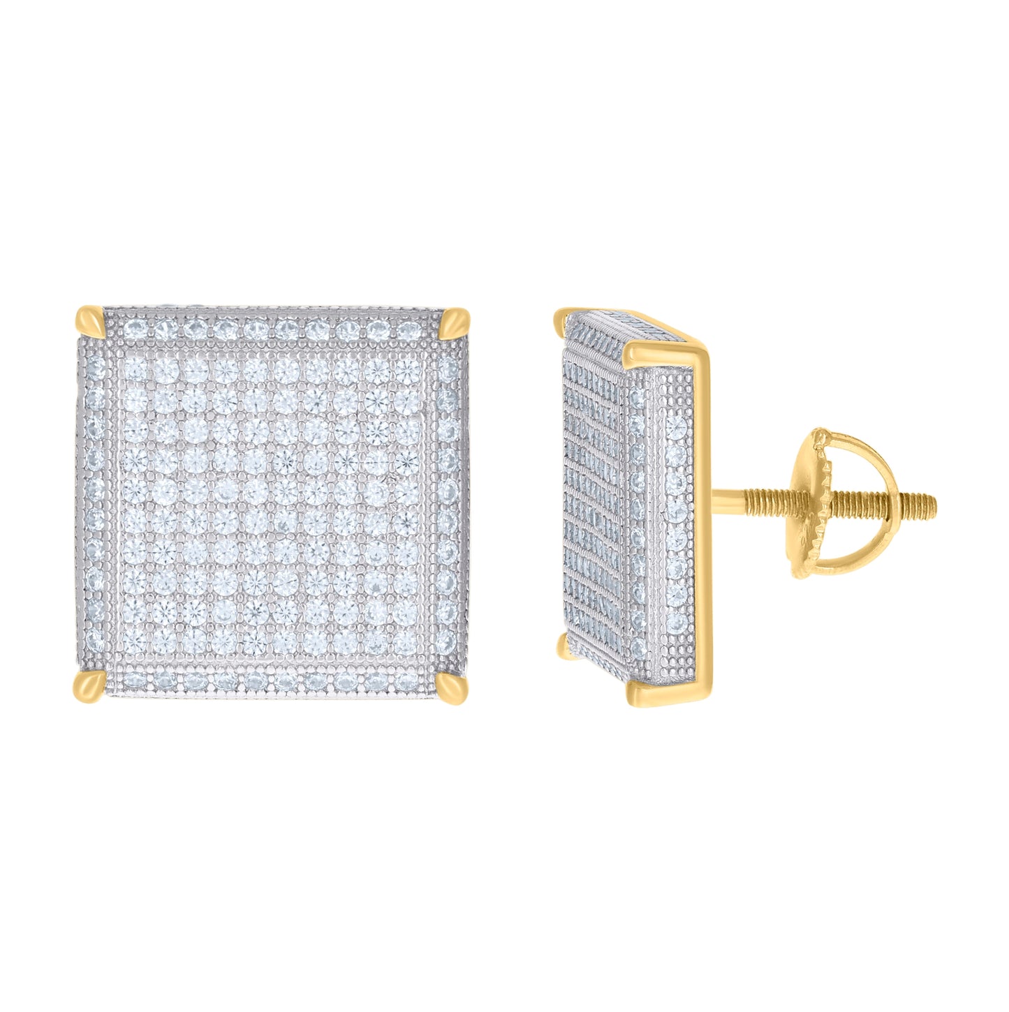 Sterling Silver Or Yellow-Tone Womens Cubic Zirconia Square Stud Earrings