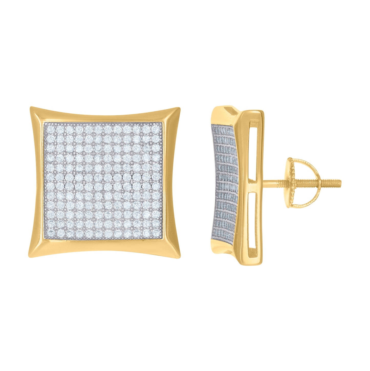 Sterling Silver Yellow-Tone Womens Cubic Zirconia Kite Stud Earrings